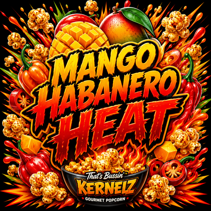 Mango Habanero Heat Kernelz Gourmet Popcorn Flavor Logo