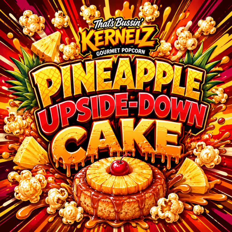Pineapple Upside Down Cake Kernelz Gourmet Popcorn Flavor Logo
