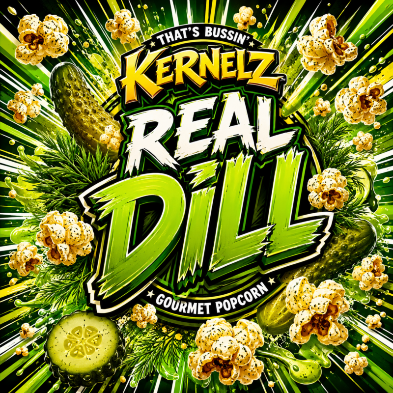 Real Dill Kernelz Gourmet Popcorn Flavor Logo