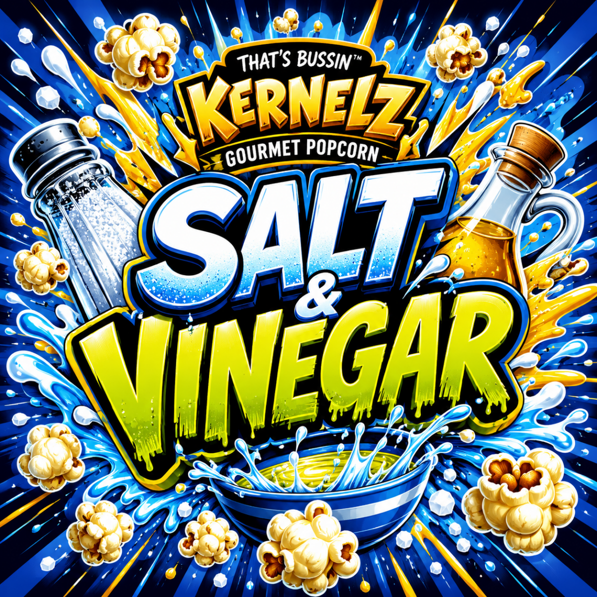 Salt and Vinegar Kernelz Gourmet Popcorn Flavor Logo