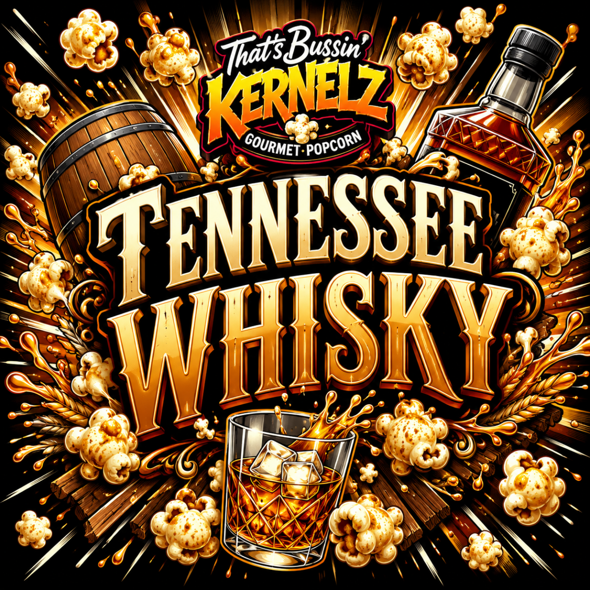 Tennessee Whisky Kernelz Gourmet Popcorn Flavor Logo