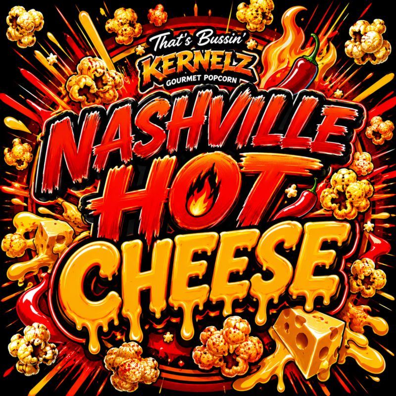 Nashville Hot Cheese Kernelz Gourmet Popcorn Flavor Logo