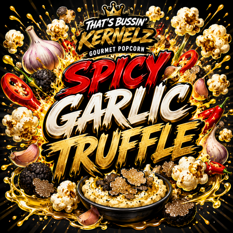 Spicy Garlic Truffle Kernelz Gourmet Popcorn Flavor Logo