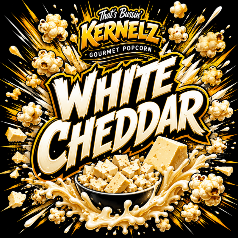 White Cheddar Kernelz Gourmet Popcorn Flavor Logo
