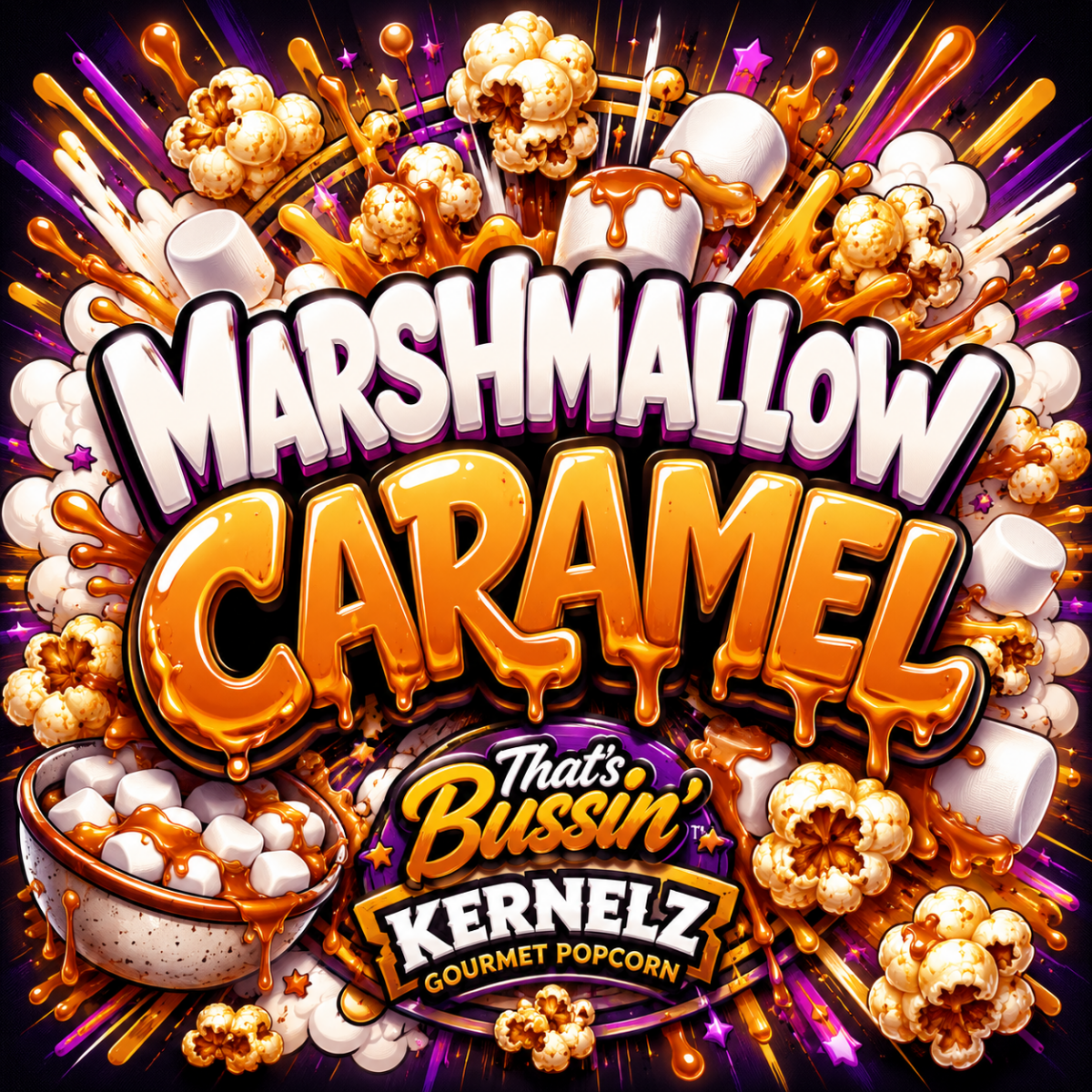 Marshmallow Caramel Kernelz Gourmet Popcorn Flavor Logo