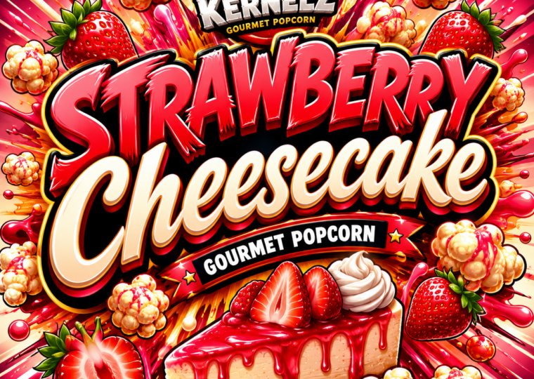 Strawberry Cheesecake Kernelz gourmet frozen popcorn flavor logo