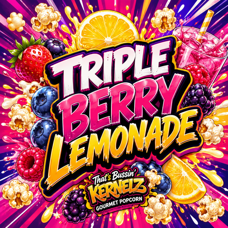 Triple Berry Lemonade Kernelz Gourmet Popcorn Flavor Logo