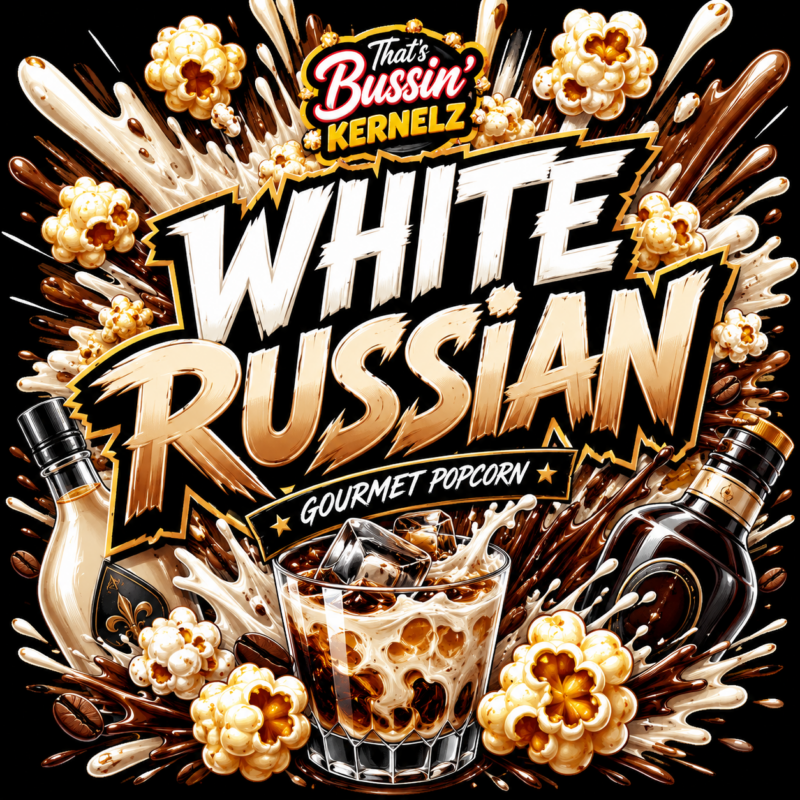 White Russian Kernelz Gourmet Popcorn Flavor Logo
