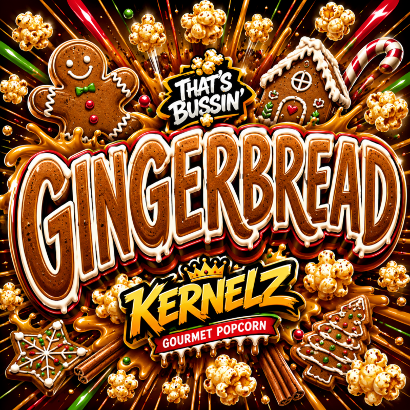 Christmas Gingerbread Kernelz Gourmet Popcorn Flavor Logo