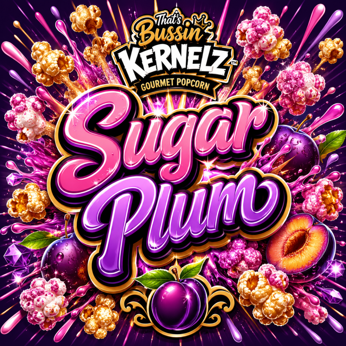 Christmas Sugar Plum Kernelz Gourmet Popcorn Flavor Logo
