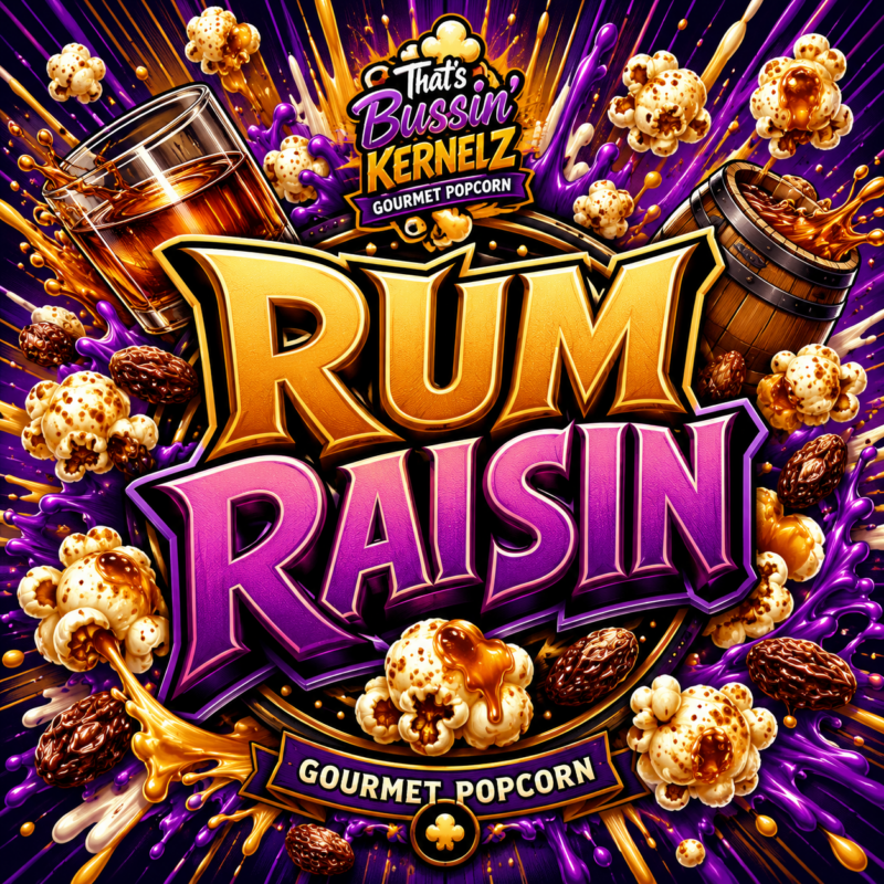 Rum Raisin Kernelz Gourmet Popcorn Flavor Logo