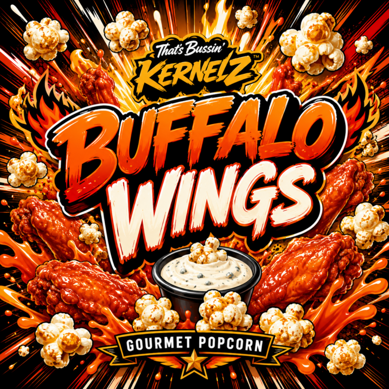 Buffalo Wings Kernelz Gourmet Popcorn Flavor Logo