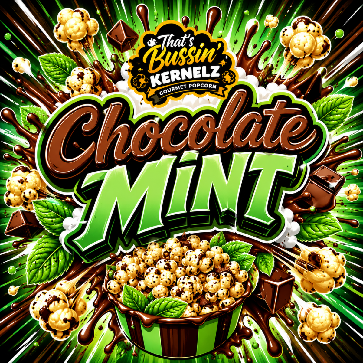 Chocolate Mint Kernelz Gourmet Popcorn Flavor Logo