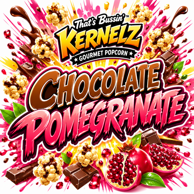 Chocolate Pomegranate Kernelz Gourmet Popcorn Flavor Logo