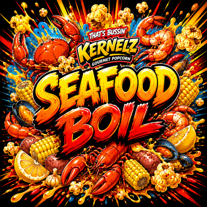 Seafood Boil Kernelz Gourmet Popcorn Flavor Logo
