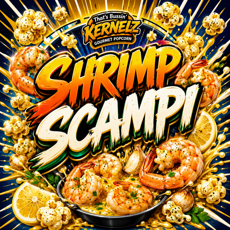 Shrimp Scampi Kernelz Gourmet Popcorn Flavor Logo