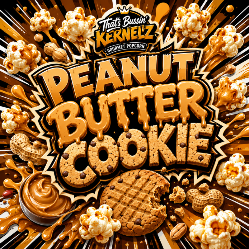 Peanut Butter Cookie Kernelz Gourmet Popcorn Flavor Logo