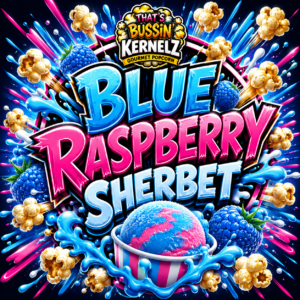 Blue Raspberry Sherbet Kernelz Gourmet Popcorn Flavor Logo