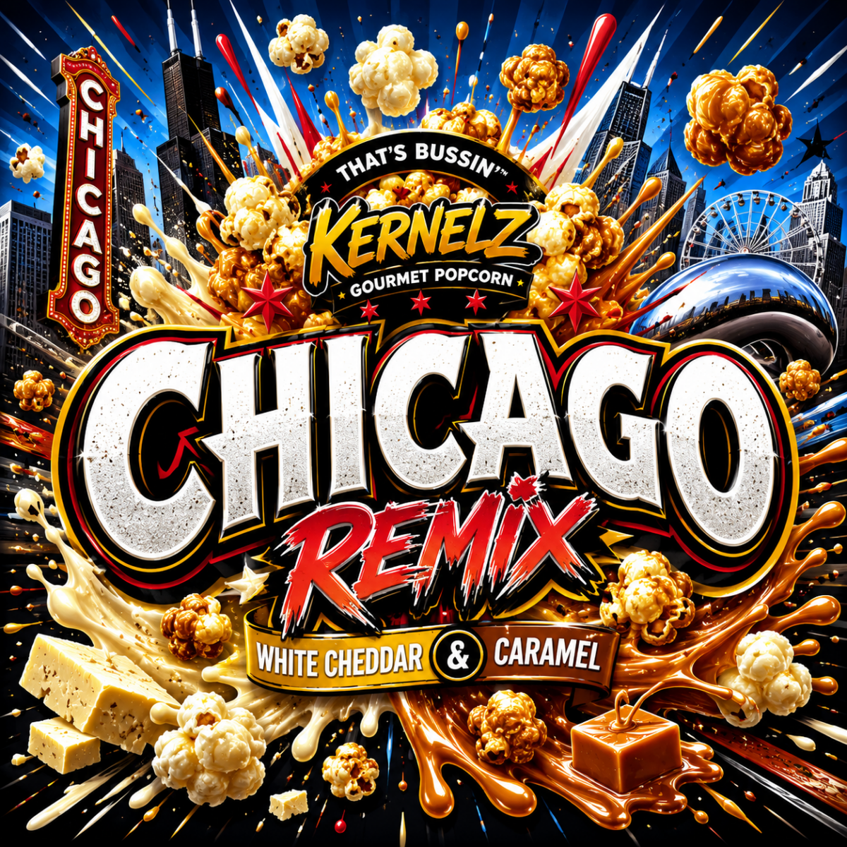 Chicago Remix Kernelz Gourmet Popcorn Flavor Logo