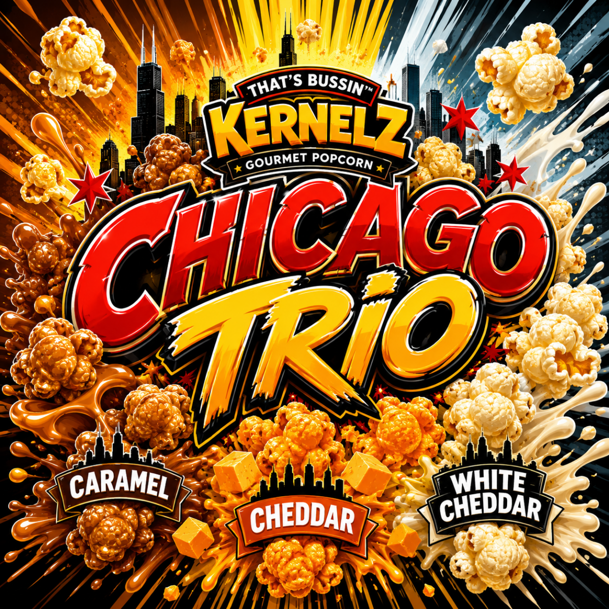 Chicago Trio Kernelz Gourmet Popcorn Flavor Logo
