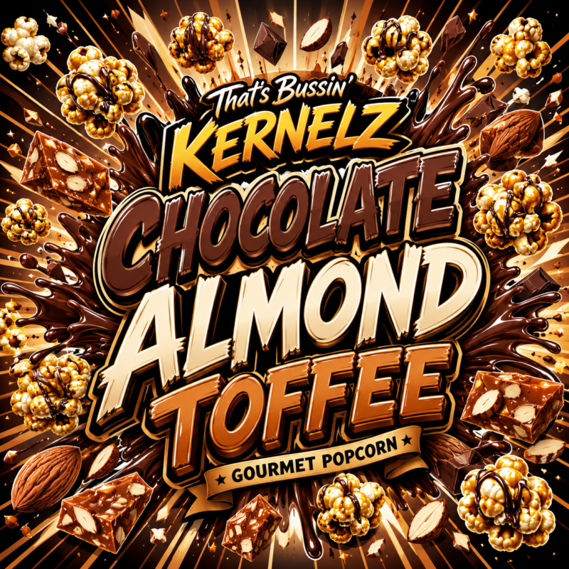 Chocolate Almond Toffee Kernelz Gourmet Popcorn Flavor Logo