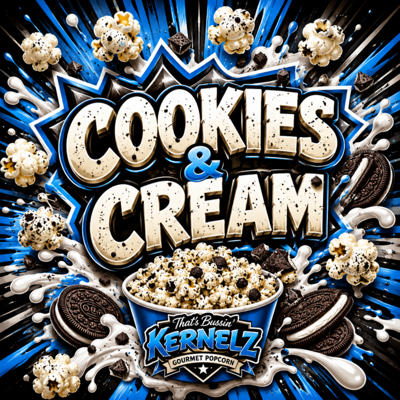 Cookies and Dreamz Kernelz Gourmet Popcorn Flavor Logo