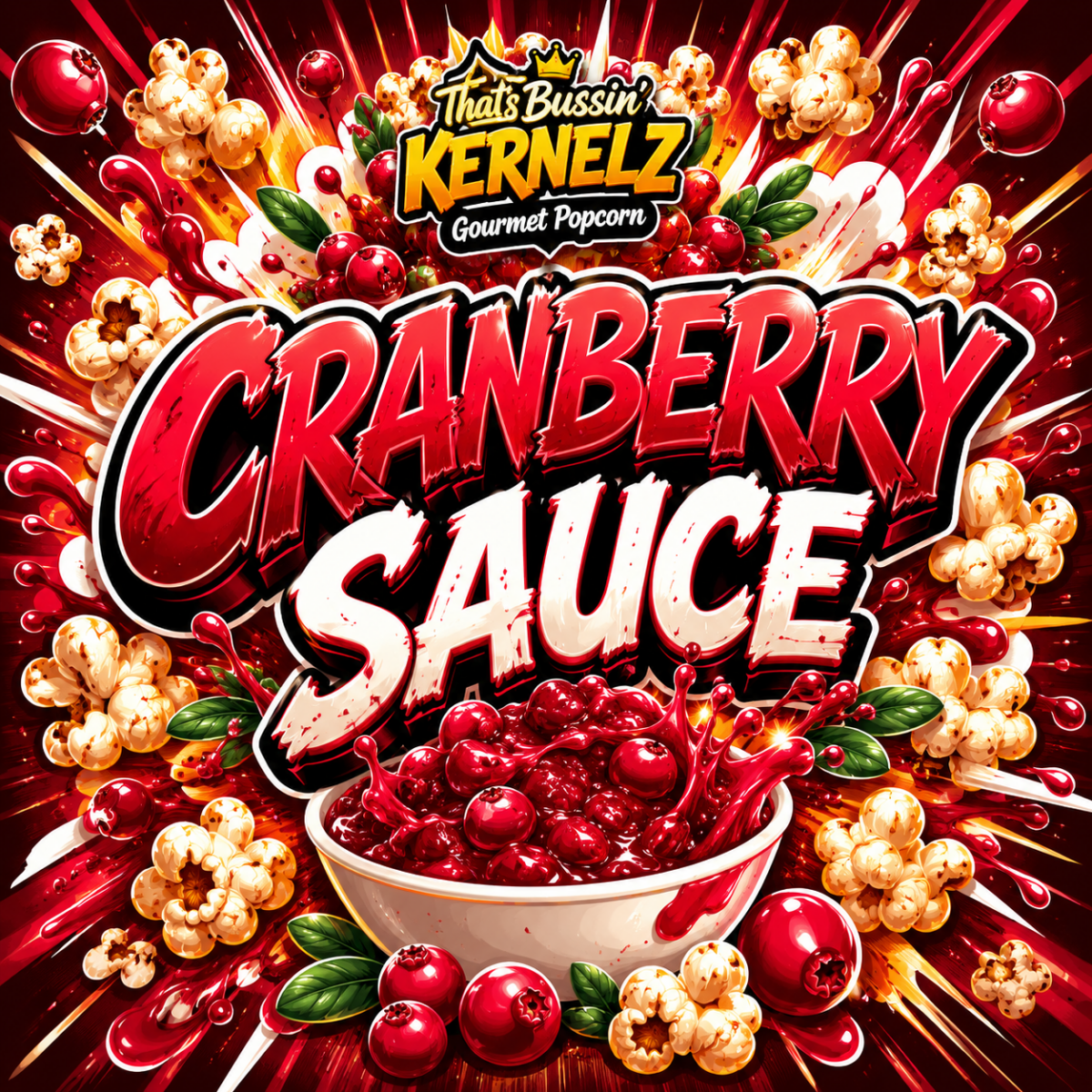 Cranberry Sauce Kernelz Gourmet Popcorn Flavor Logo