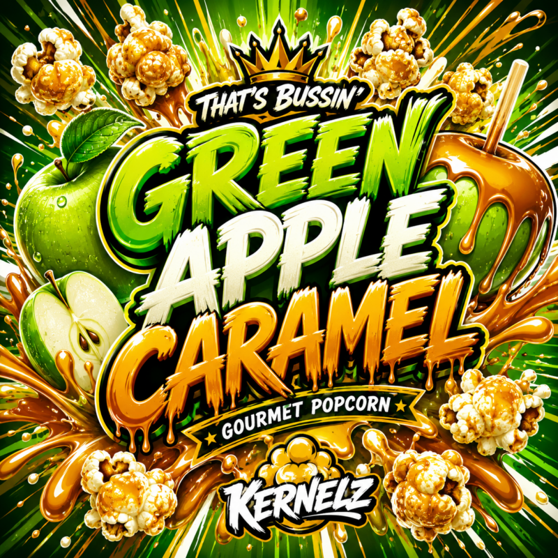 Green Apple Caramel Kernelz Gourmet Popcorn Flavor Logo