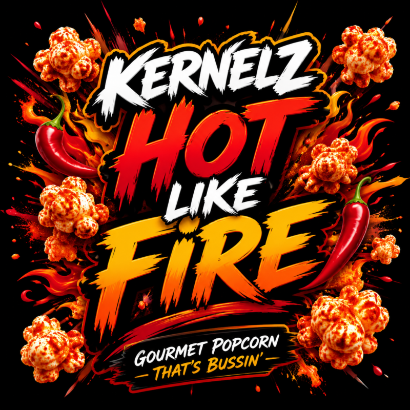 Hot Like Fire Kernelz Gourmet Popcorn Flavor Logo