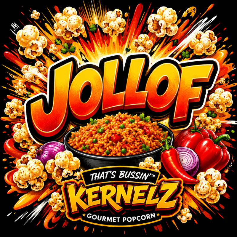 Jollof Kernelz Gourmet Popcorn Flavor Logo